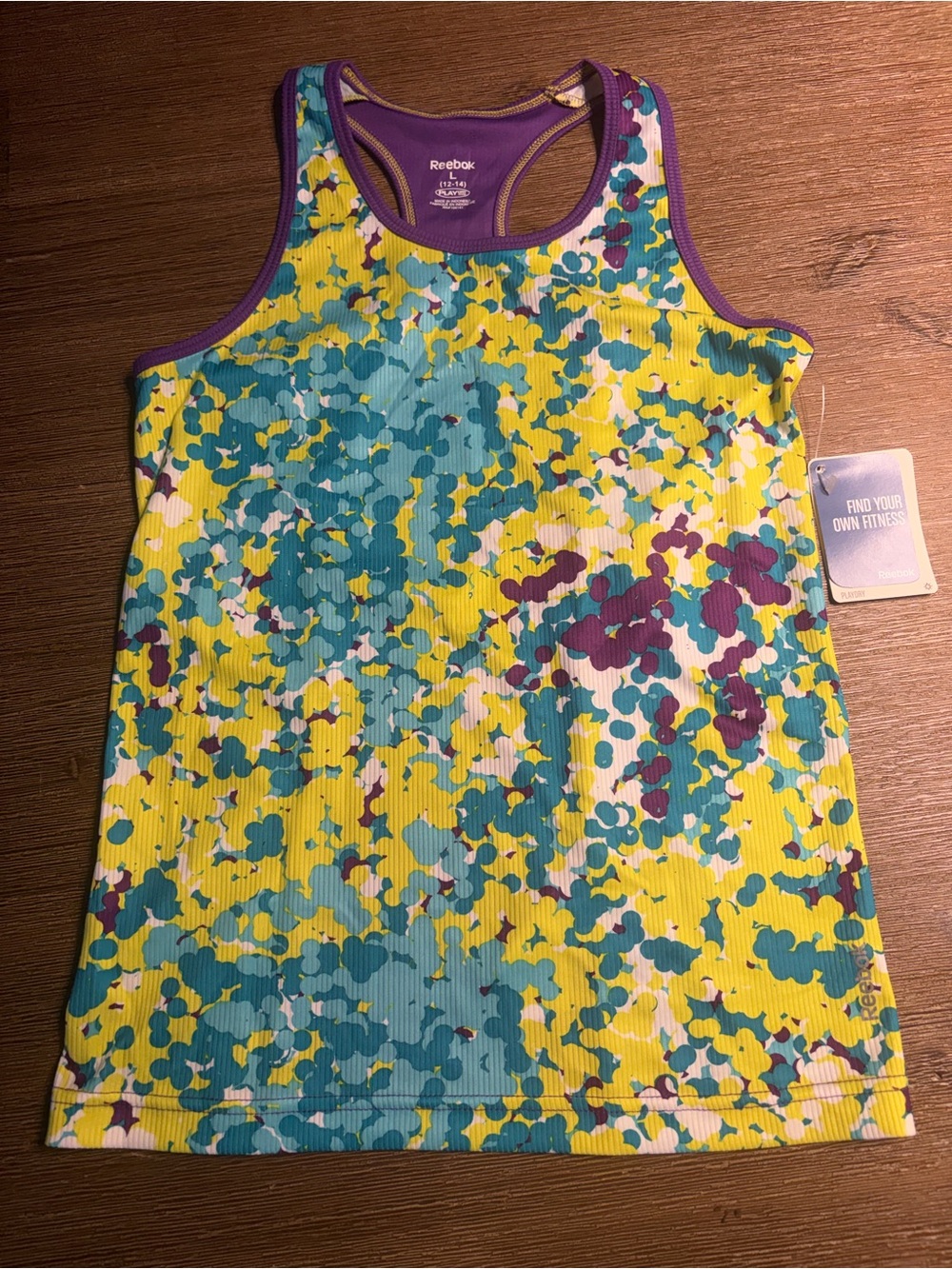 Reebok Girls' Yellow Teal Purple Print Racerback Tank